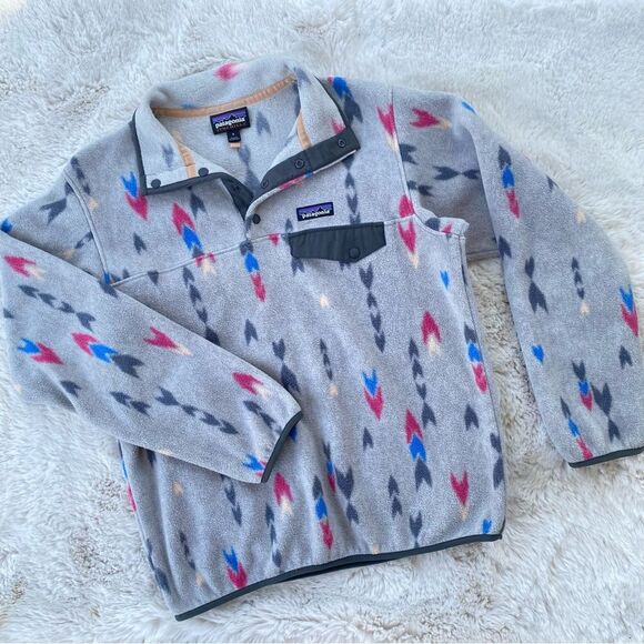 Patagonia Synchilla Wish Tails Arrow Gray Synchilla Snap -T Pullover Sz. S - Picture 1 of 12